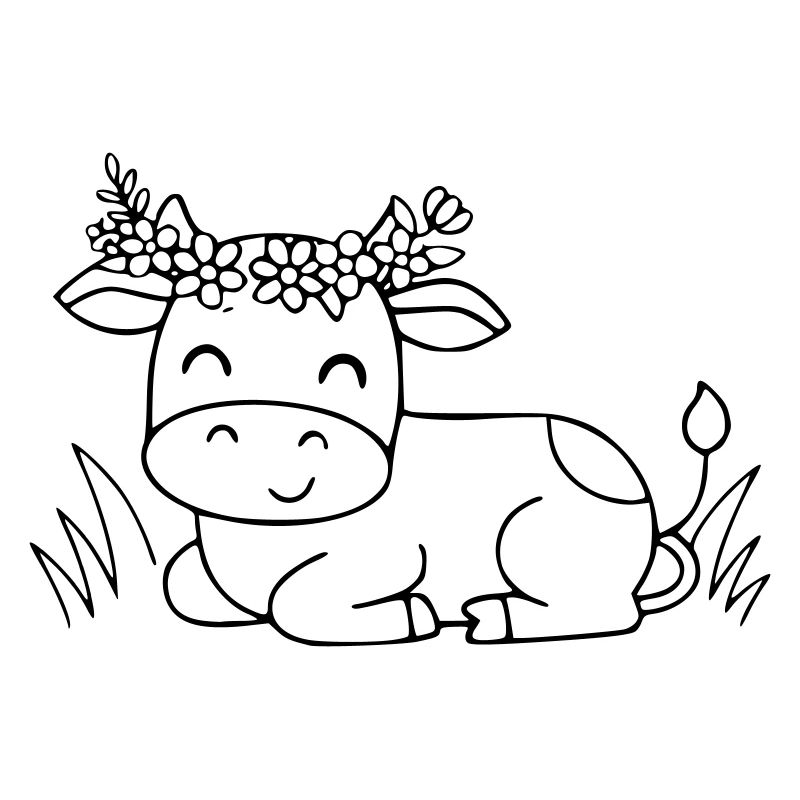 Süße Kuh Blumenkranz Boho Outline