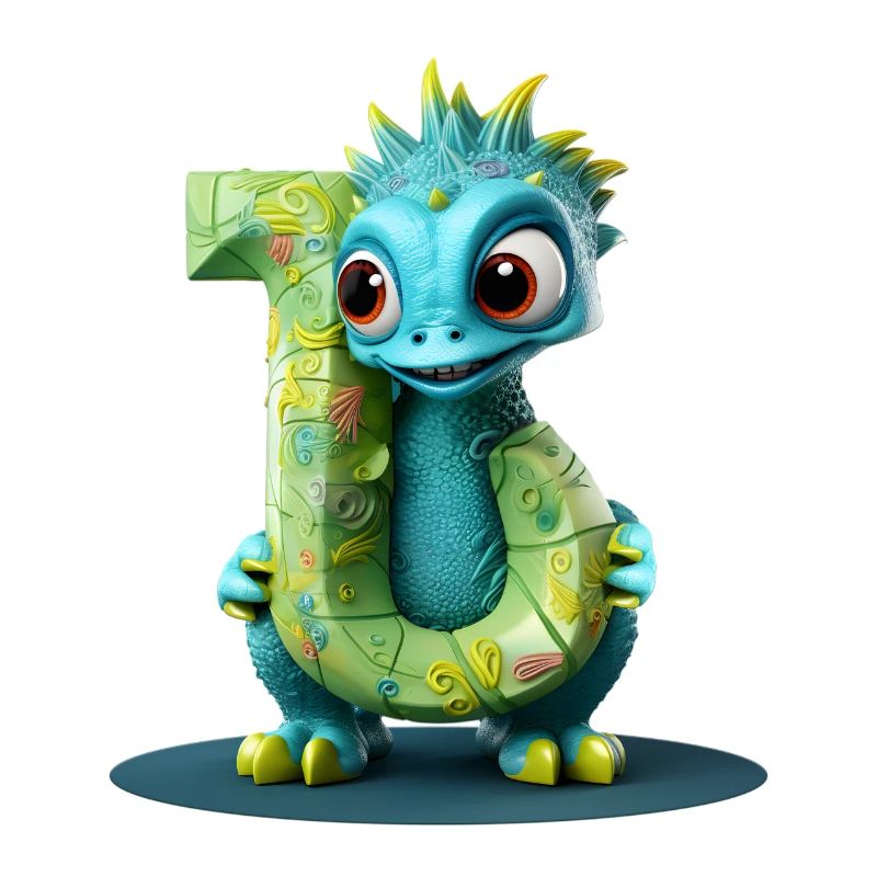 Blauer Drache mit Buchstabe J Alphabet