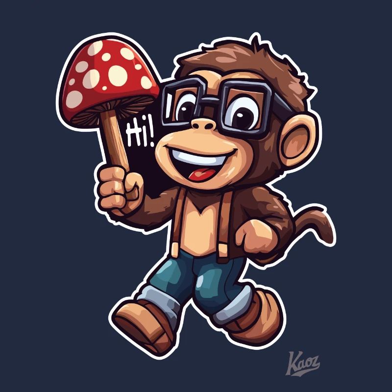 Singe nerd drôle avec champignon