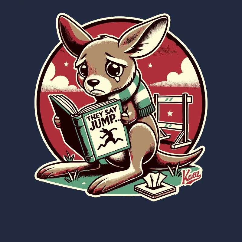 Trauriges Känguru liest ein Buch über Konformität