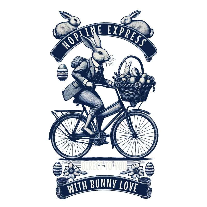 Easter Retro Bunny Bicycle Basket Eggs