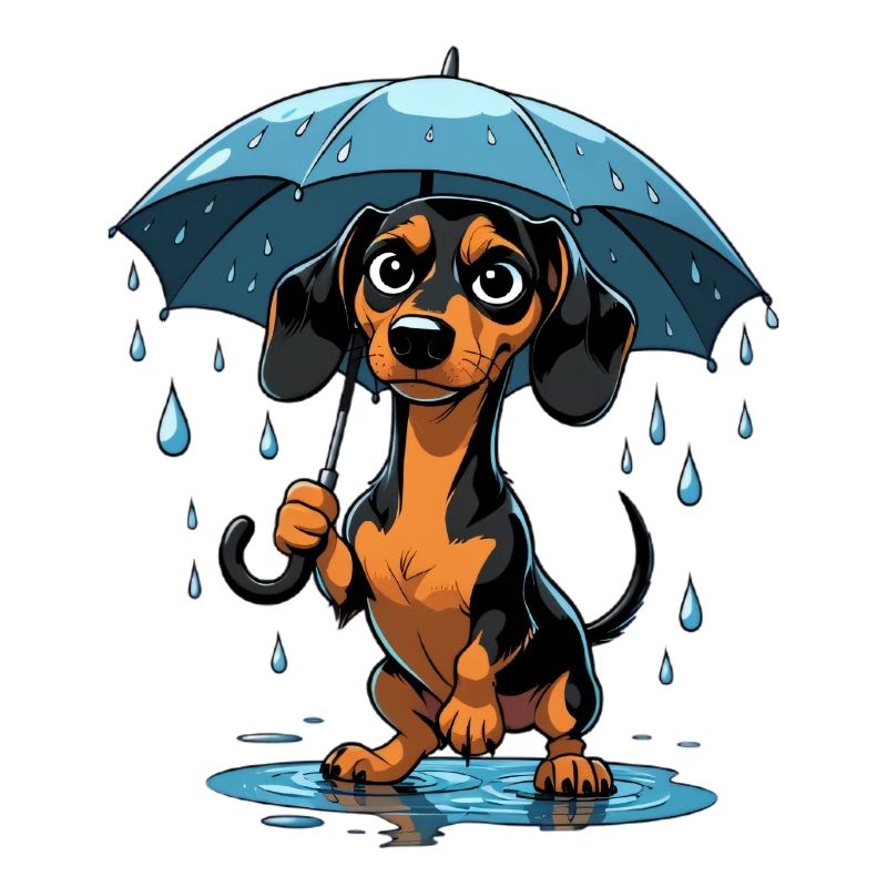 Teckel mignon avec parapluie