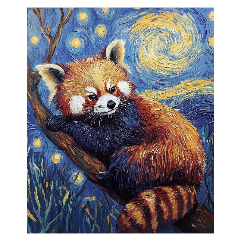 Red Panda Bear Van Gogh Style Starry Night