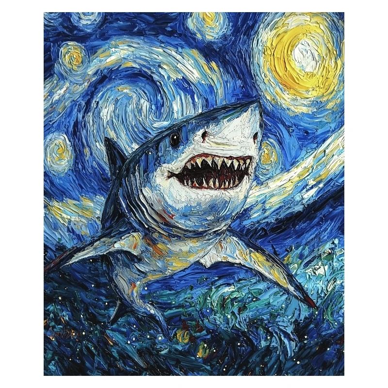 Shark Fish Van Gogh Style Starry Night