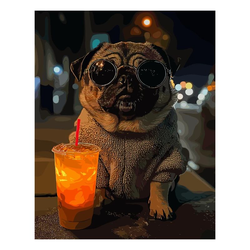 Mops mit Eisdrink