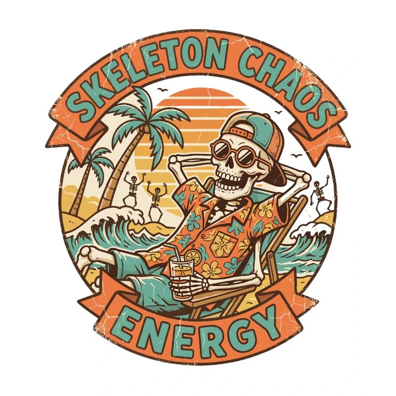 Skeleton Chaos Energy Retro Beach Graphic