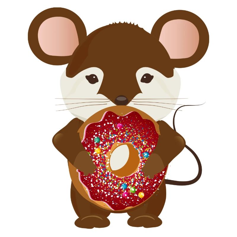 cute brown mouse with delicious donut