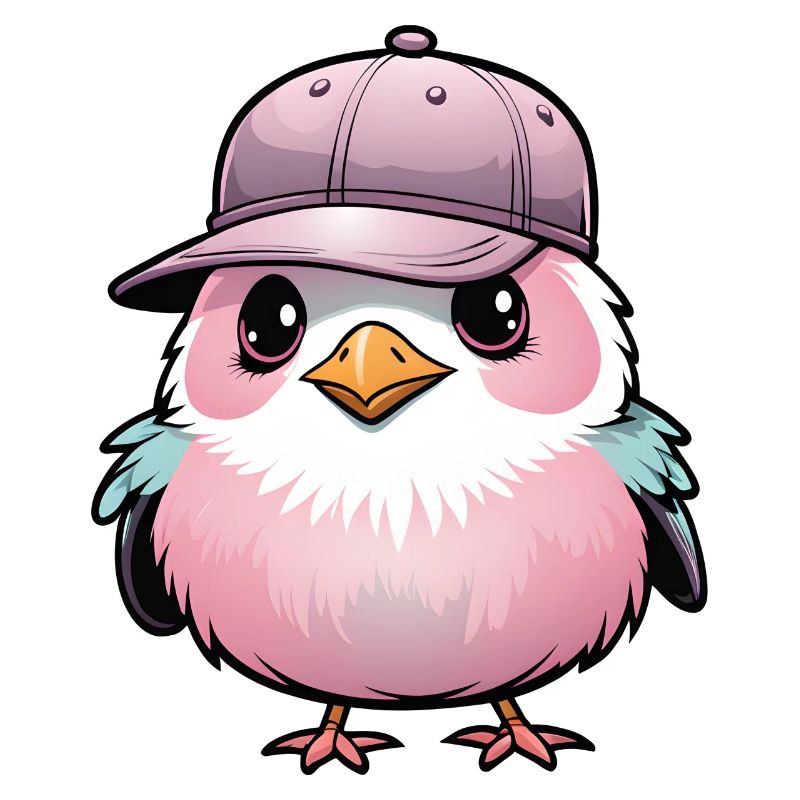 Süßer rosa Vogel mit Baseball Cap