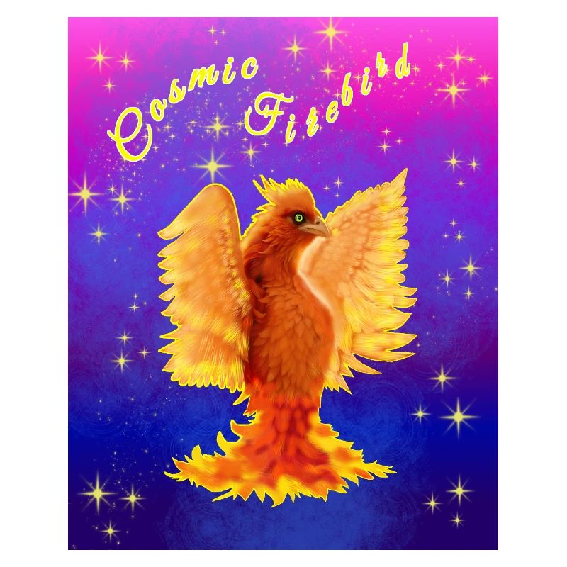 Ein orangefarbener kosmischer Cyber-Vogel