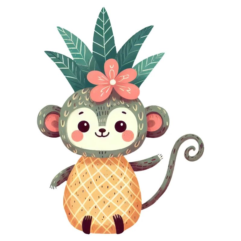 Monkey Chimpanzee Pineapple Fruity Cute Comic Art