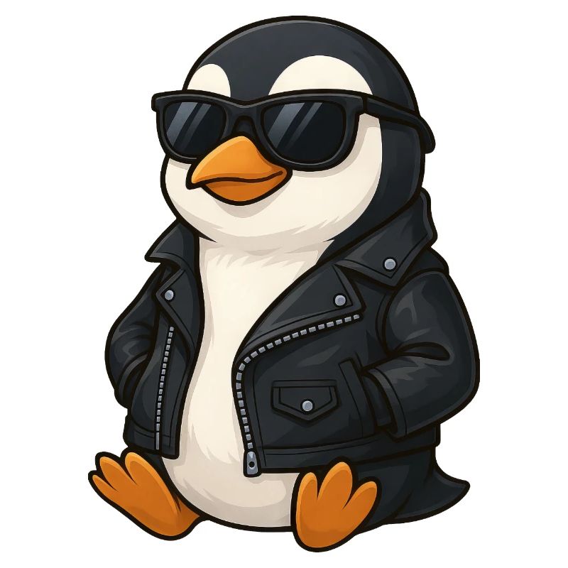 Cool Pinguin mit Sonnenbrille und Lederjacke 60er