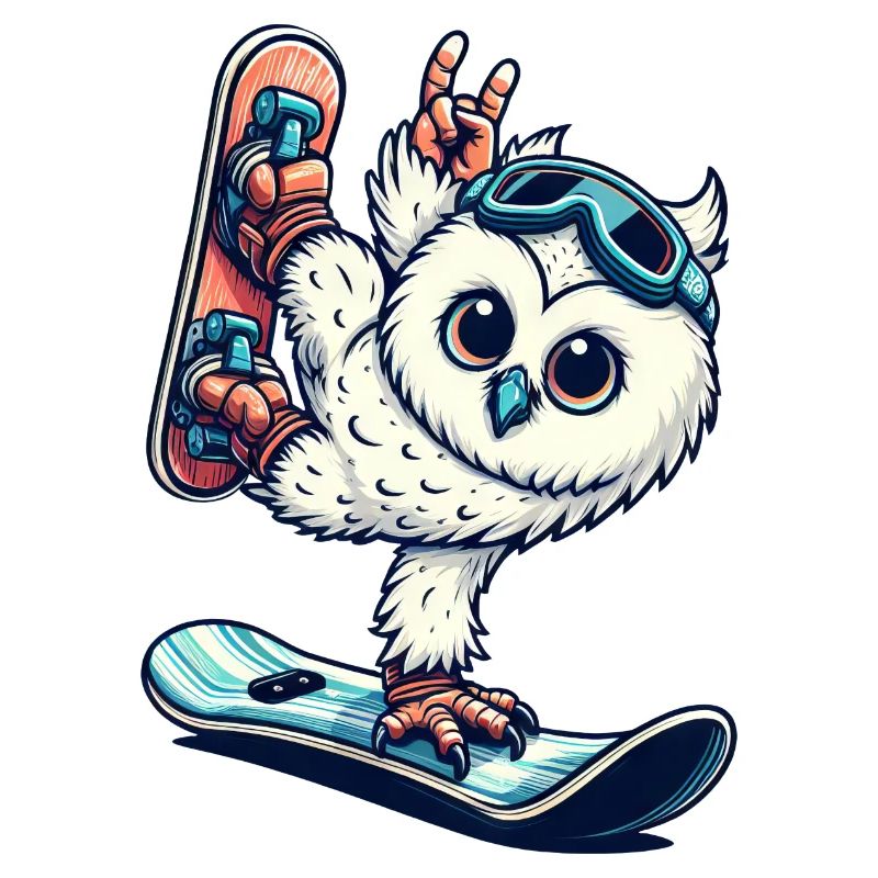 Eule Snowboard Schneeeule Wintersport Urlaub