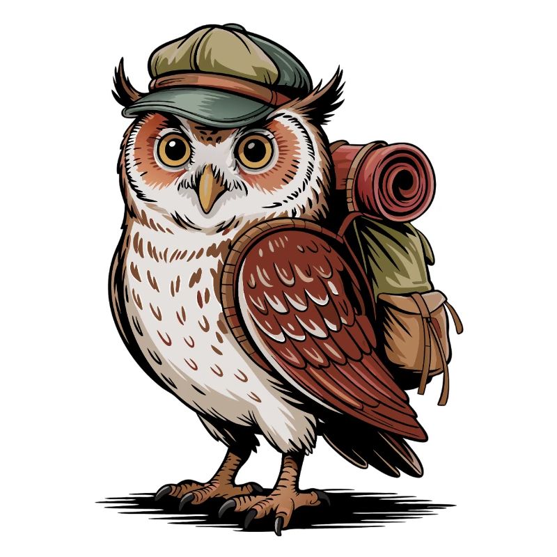 Forest hiker owl with backpack