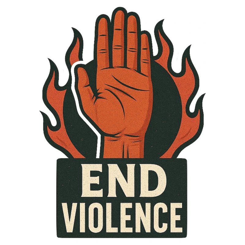 Flaming hand against violence