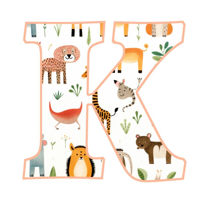 Letter K, Monogram, Animal Pattern