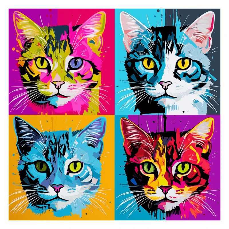 Quadruple Cat Delight: Pop Art Grid Tee
