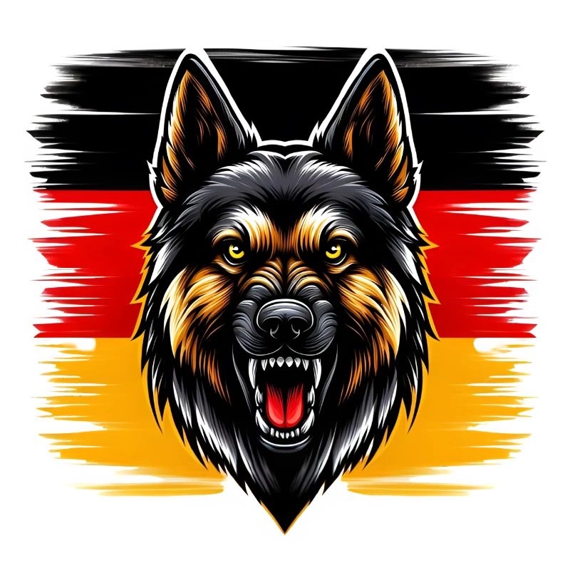 Stolzer Deutscher Schäferhund vor Deutschlandfahne