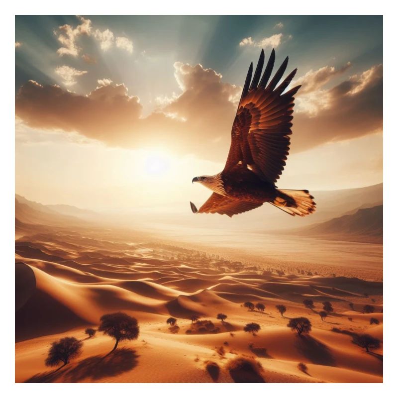 A majestic eagle soaring above the desert A