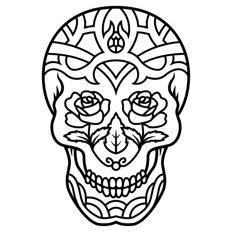 Decorated skull with roses