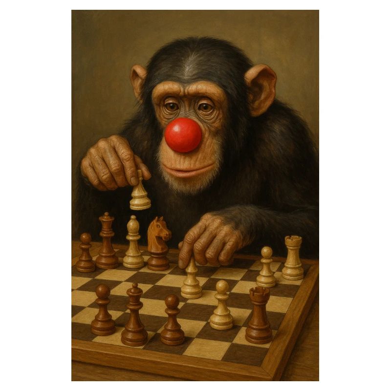 Chess monkey with red clown nose