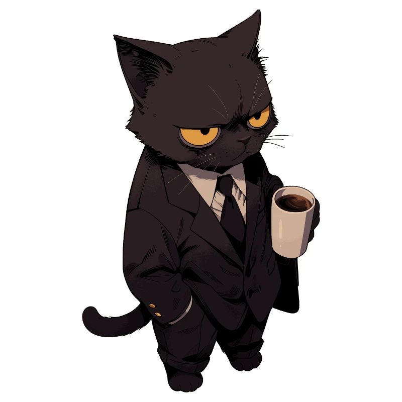 Cat in a suit with coffee
