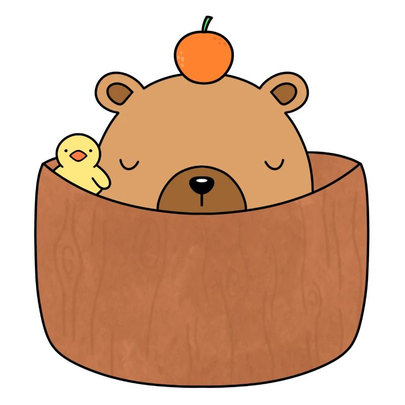 Capybara mignon à la mandarine dans le bain avec caneton