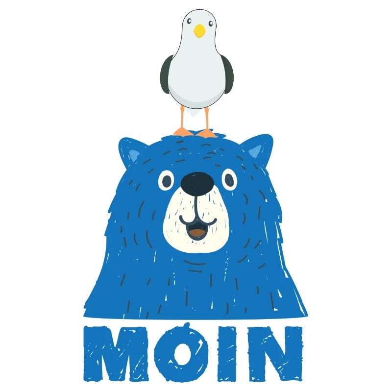 Blauer Bär mit Möwe Kopf Moin Hamburger Dialekt 