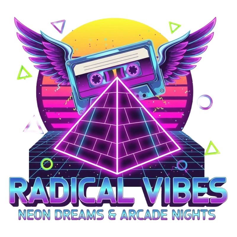 Cassette néon avec ailes et pyramide