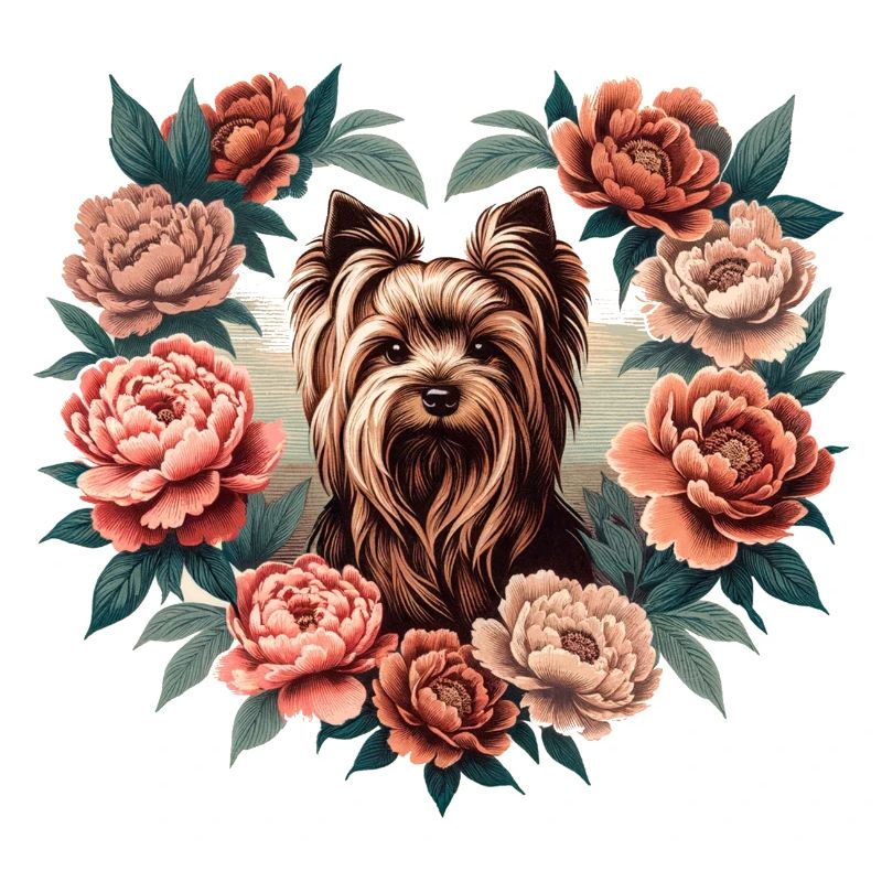 Floral Terrier in Peony Frame