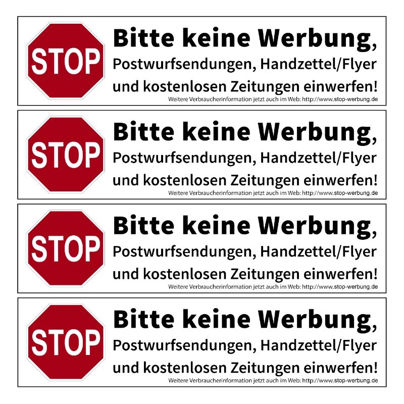 4 x Stop Bitte keine Werbung Sticker