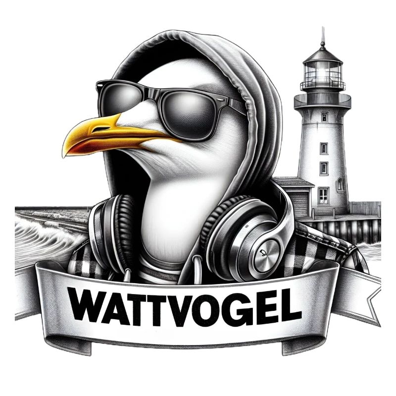 Coole Möwe Wattvogel mit Sonnenbrille und Kapuze