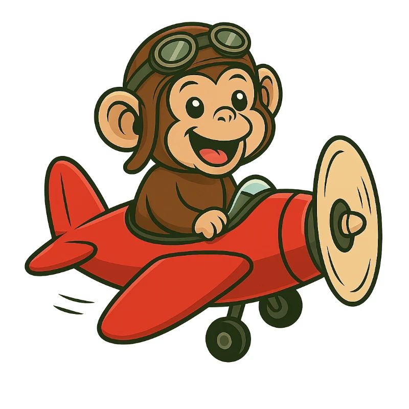 Laughing monkey in airplane with pilot goggles