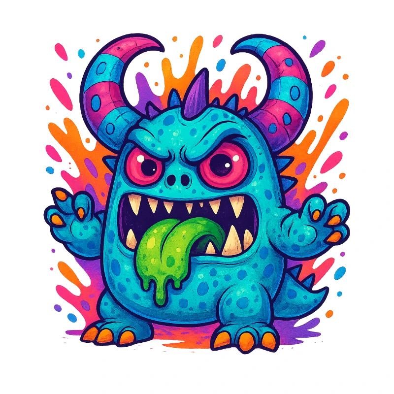 Bunter Grummel-Drache mit Zunge