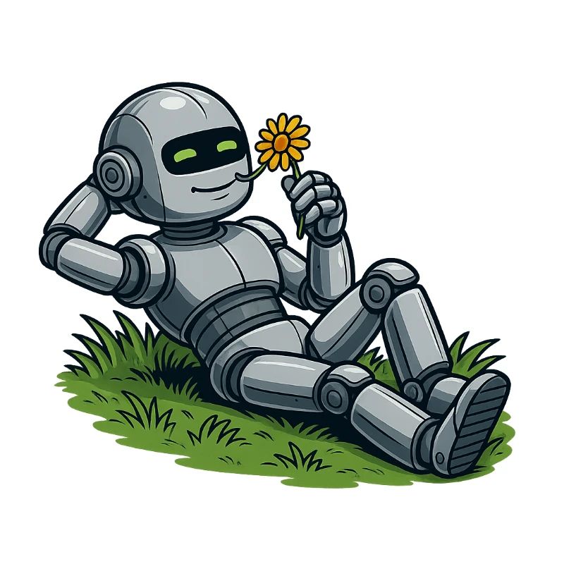 Robot avec fleur sur une pelouse