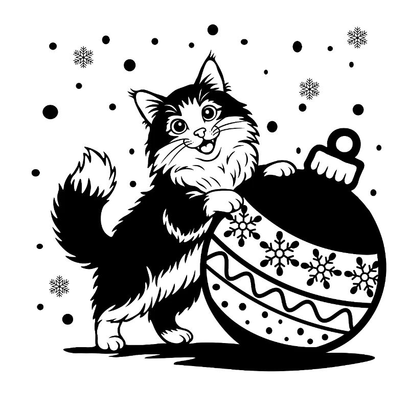Cute fluffy cat with a Big Christmas Bauble – St.