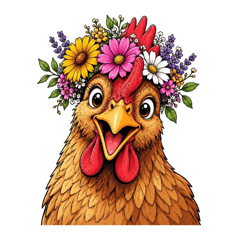 Huhn mit Blumenschmuck 