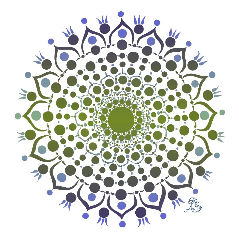 Mandala de fleurs en bleu et vert