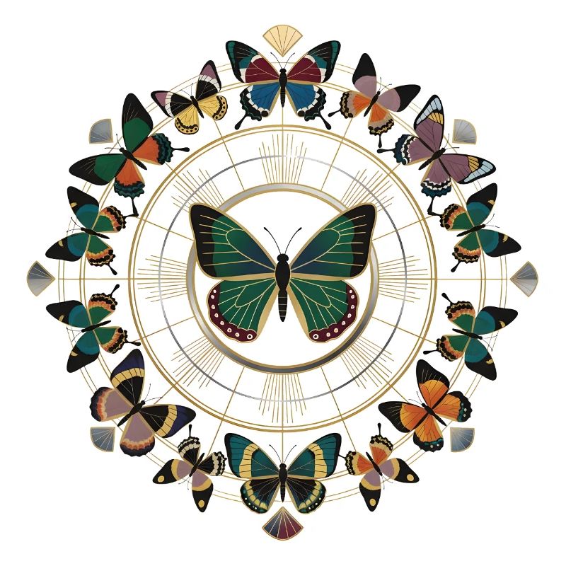 Cercle de mandala papillon doré