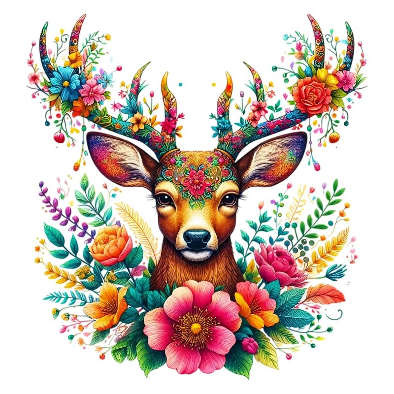 Cerf décoré de fleurs