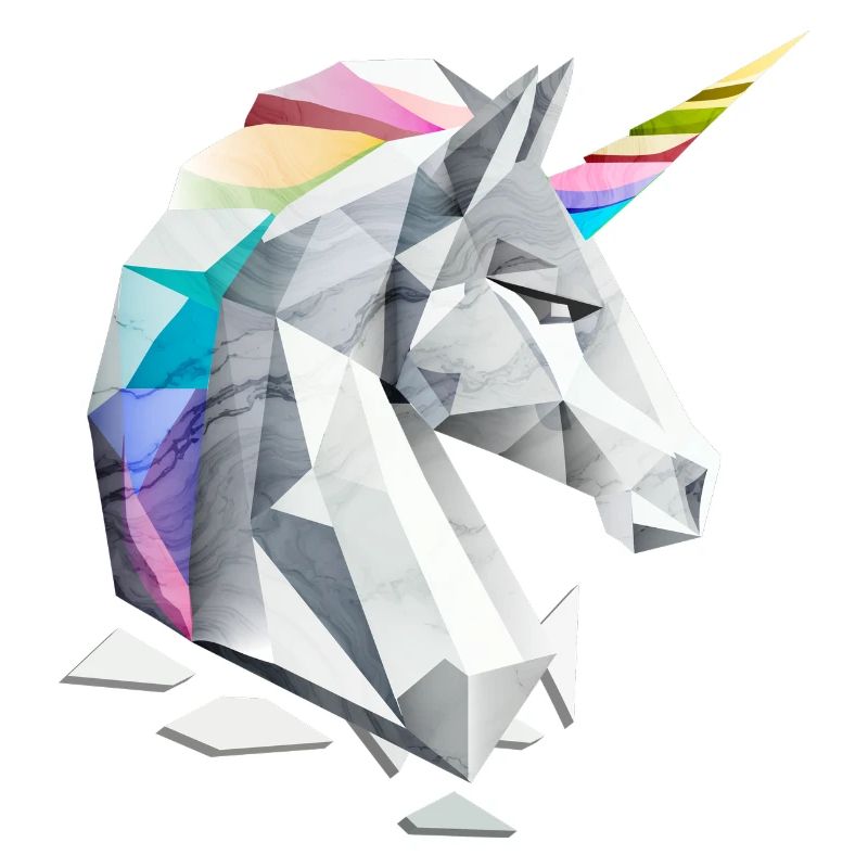 Geometrisches Einhorn mit Regenbogen-Mähne