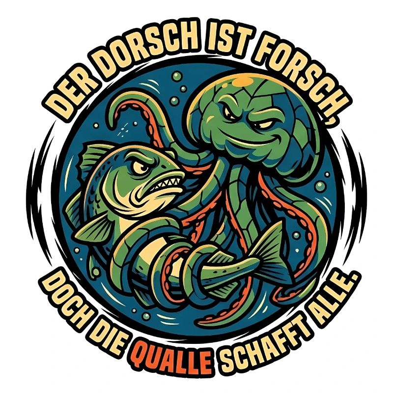 Cod and jellyfish underwater duel