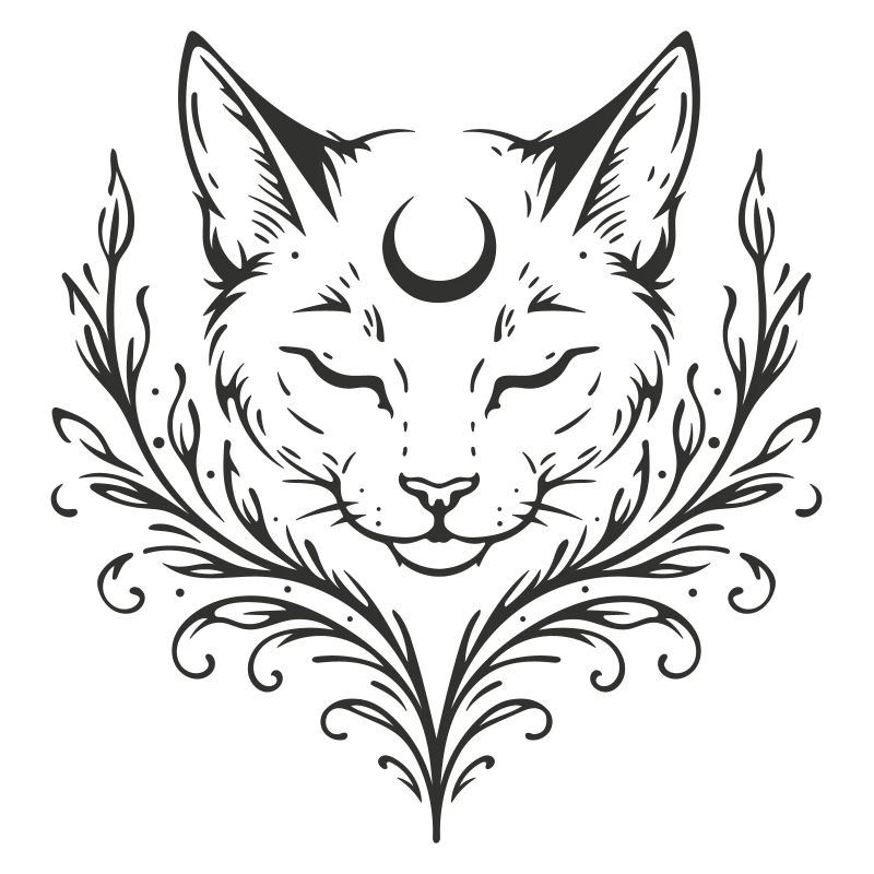 Chat à la Lune – Motif d’Animal Mystique