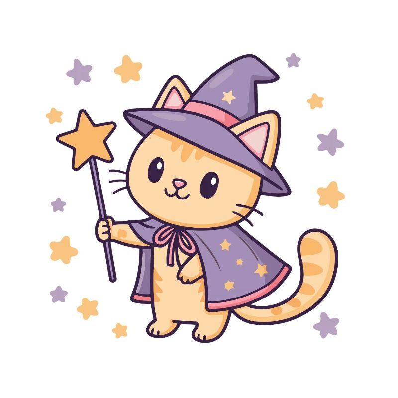 Chat sorcier pastel étoilé