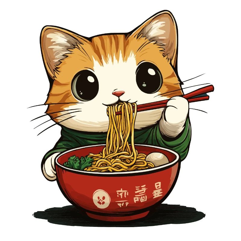 Drôle de chat avec des ramen