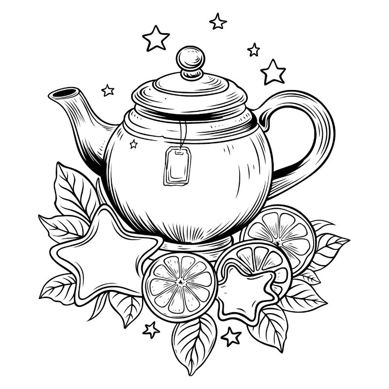 Tea Teapot with Earl Grey, Stars and Lemon