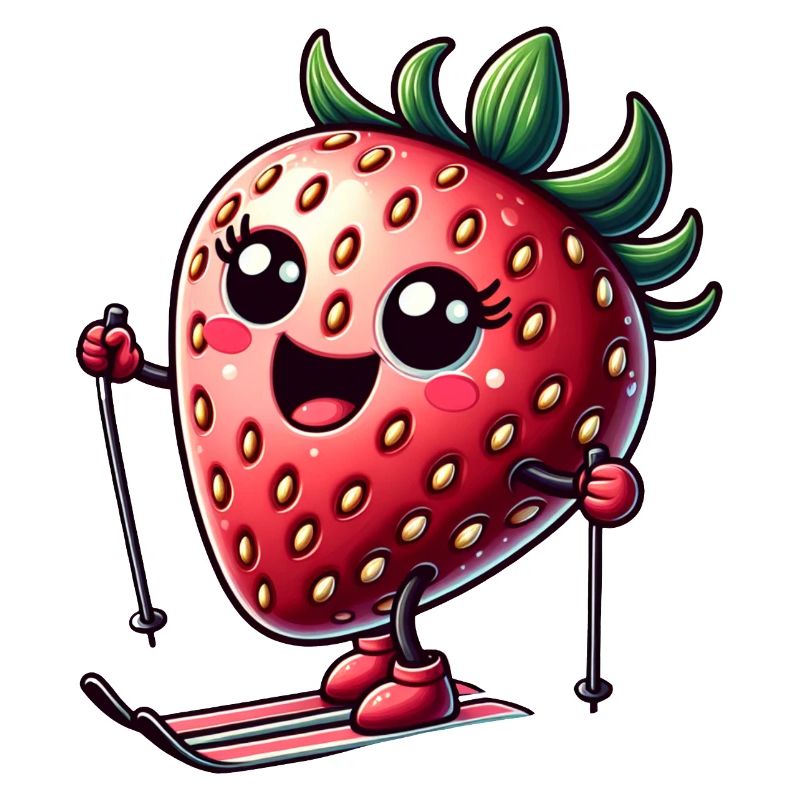 Funny strawberry while skiing in winter