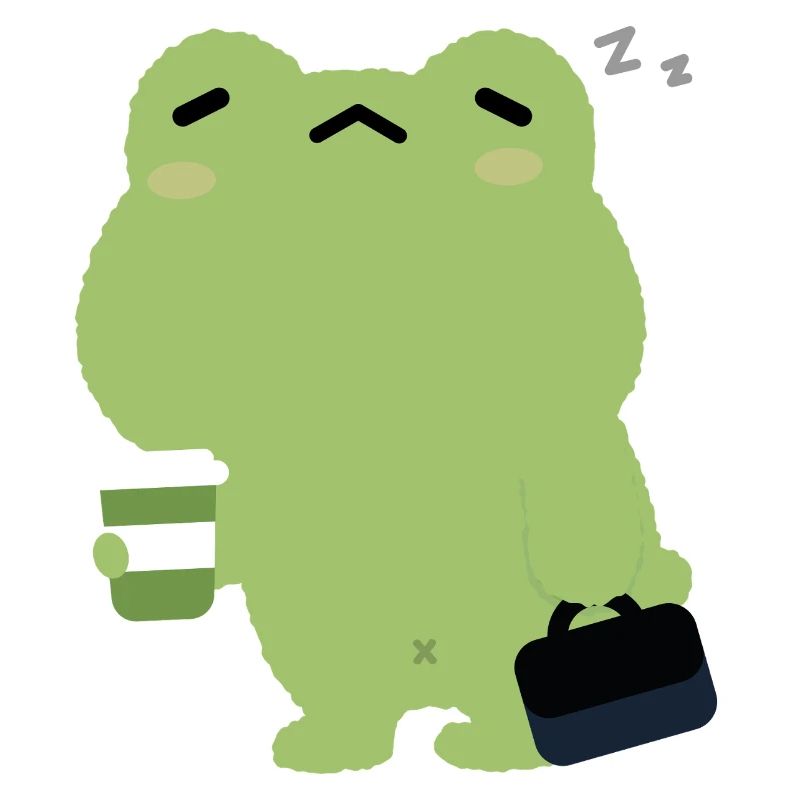 Tired Frog with Coffee and Briefcase