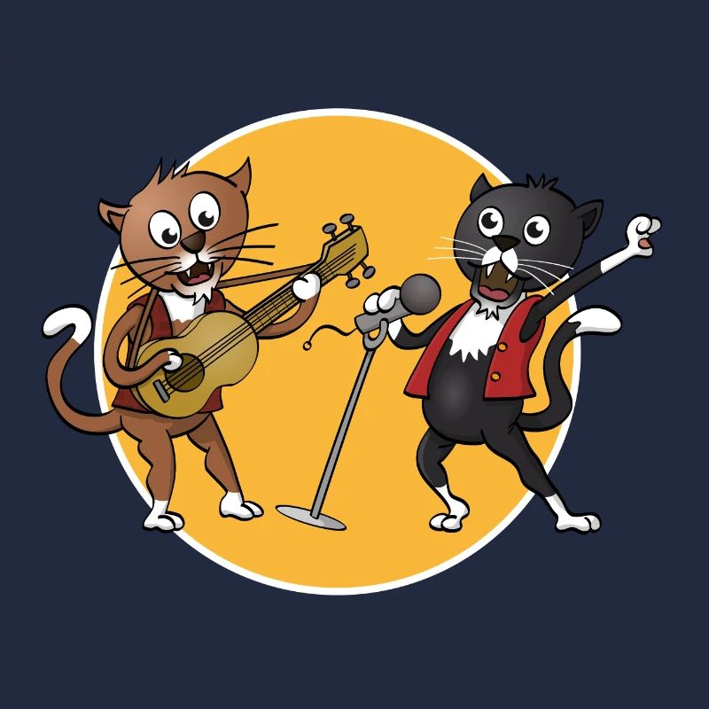 Two cats singing and playing a guitar together