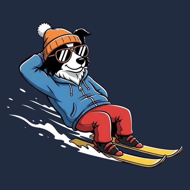 Chien de ski détendu avec lunettes de soleil et chapeau