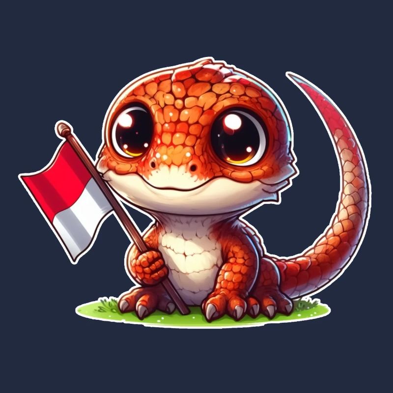 Mignon dragon de Komodo avec le drapeau de l’Indonésie